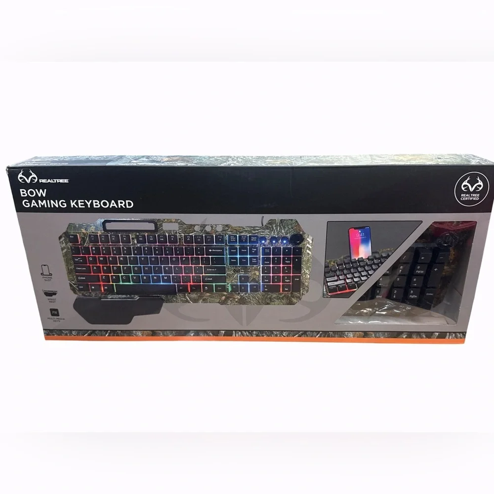 RealTree Bow Gaming Keyboard Wrist Rest, Phone Slot, RGB Backlight NEW IN BOX